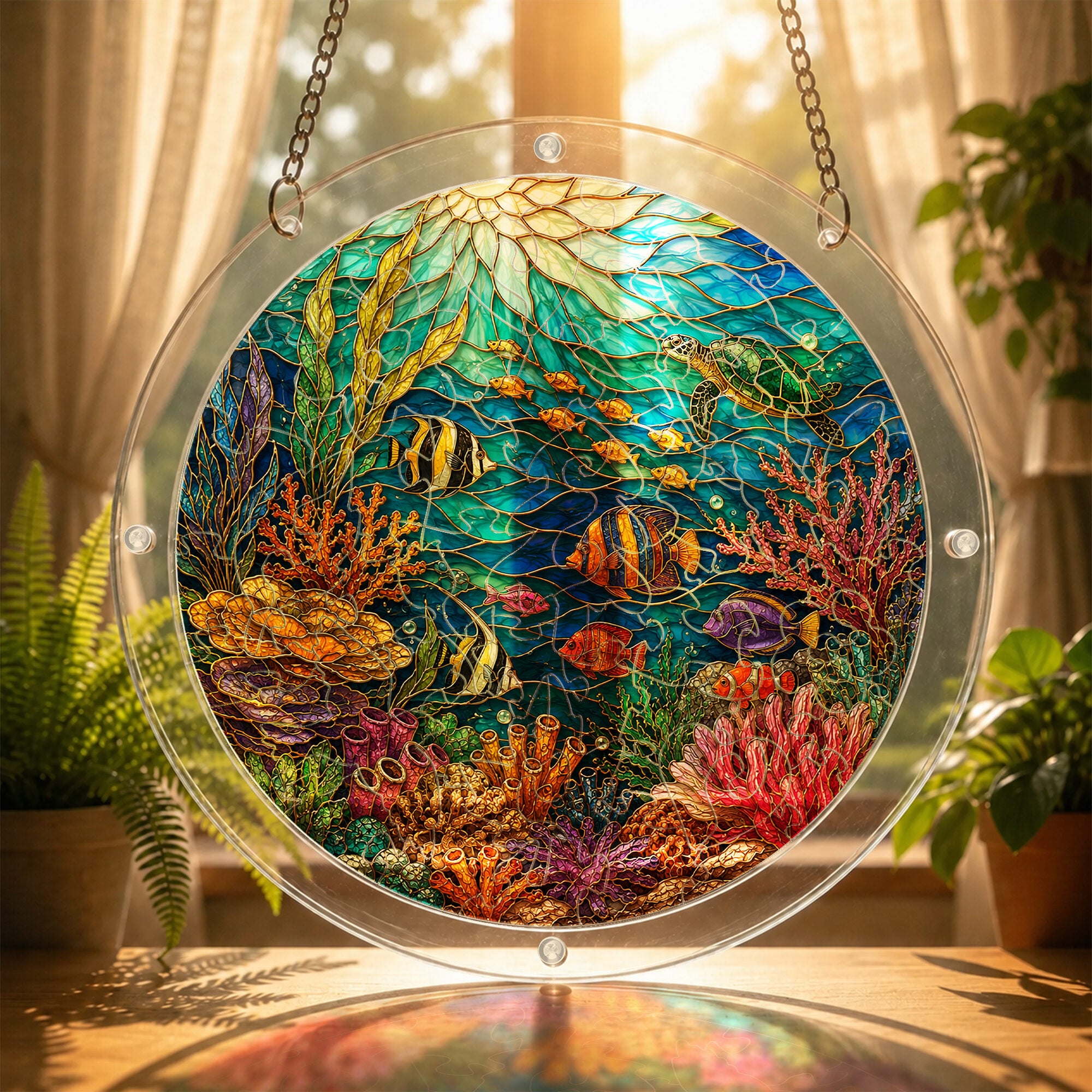 Coral reef acrylic puzzle suncatcher, colorful DIY ocean window decor