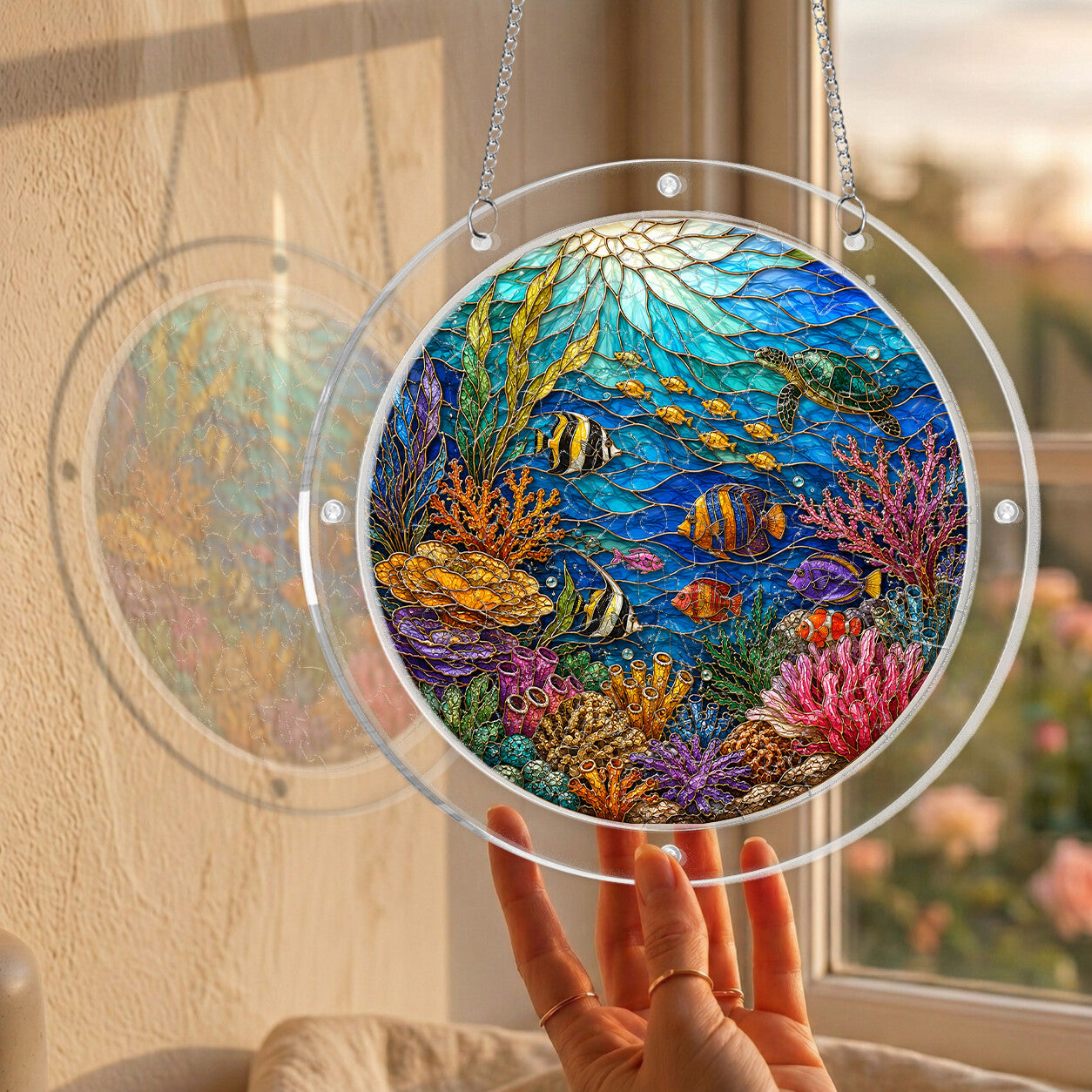 Coral reef acrylic puzzle suncatcher, colorful DIY ocean window decor