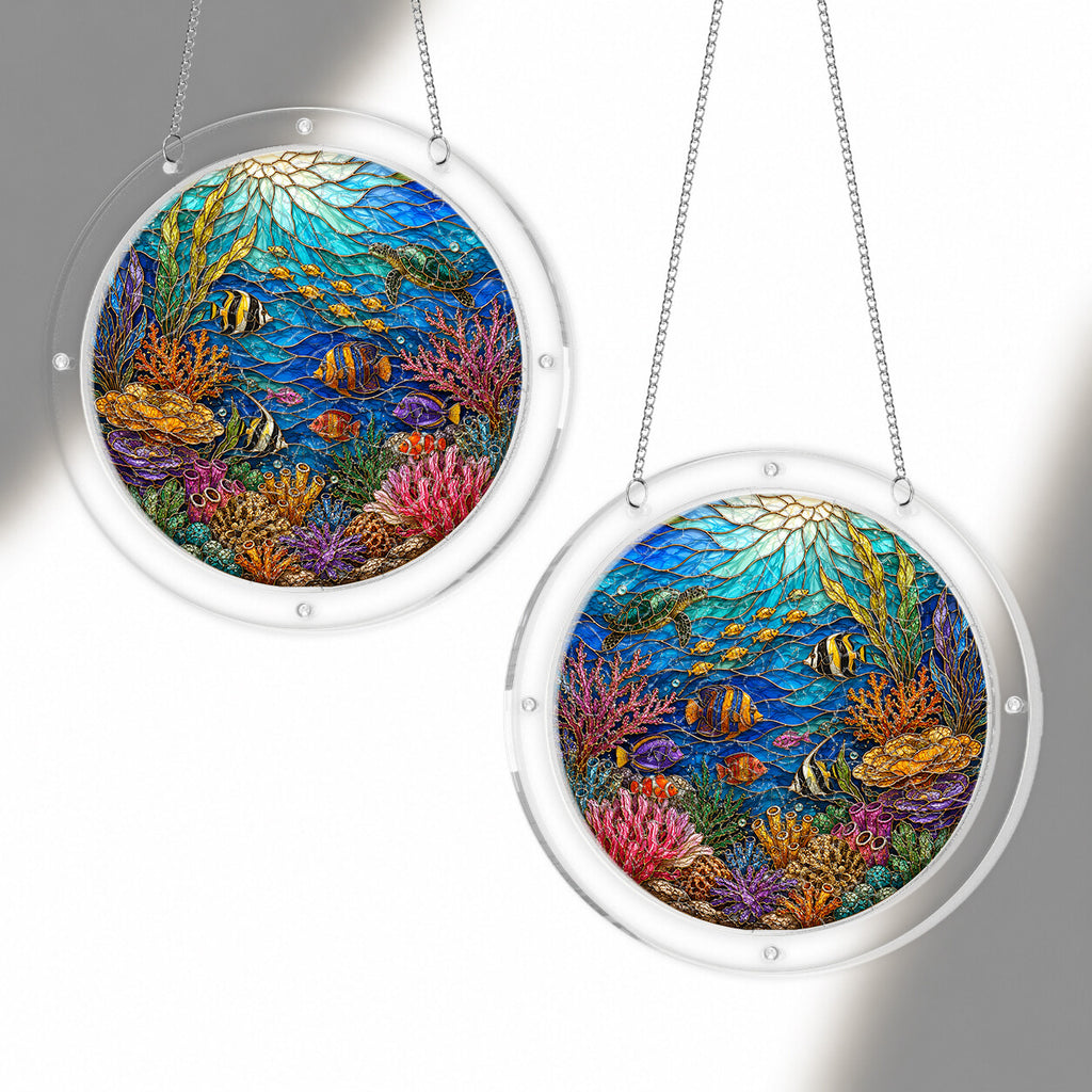 Coral reef acrylic puzzle suncatcher, colorful DIY ocean window decor