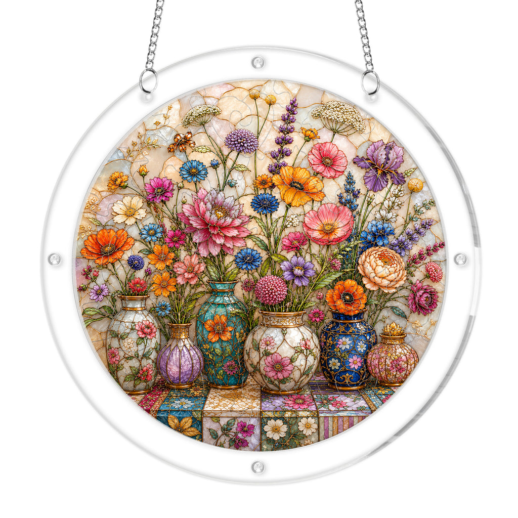 Cottage Floral Acrylic Puzzle Suncatcher