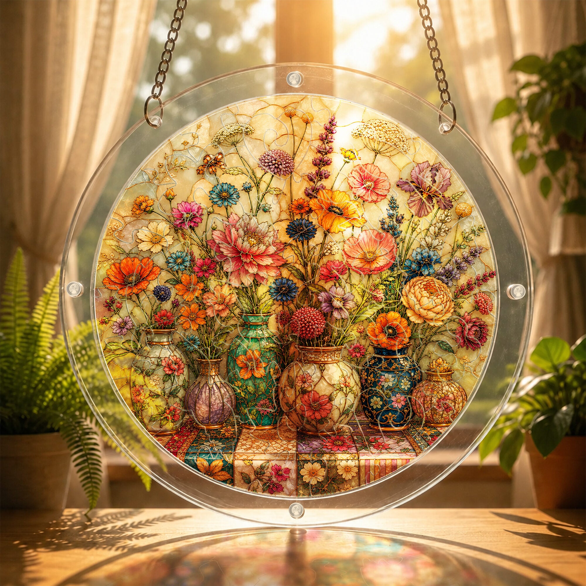 Cottage Floral Acrylic Puzzle Suncatcher