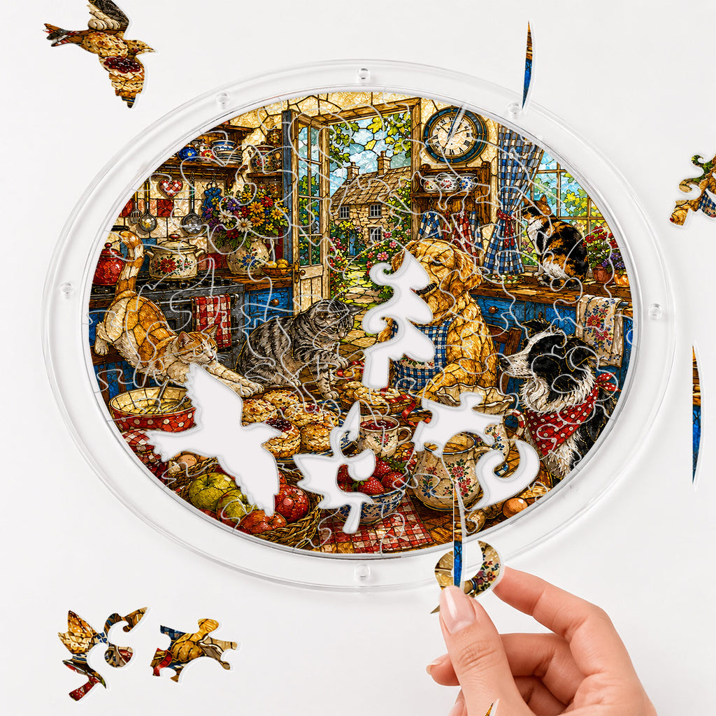 Cozy dog and cat acrylic puzzle suncatcher, colorful DIY window decor