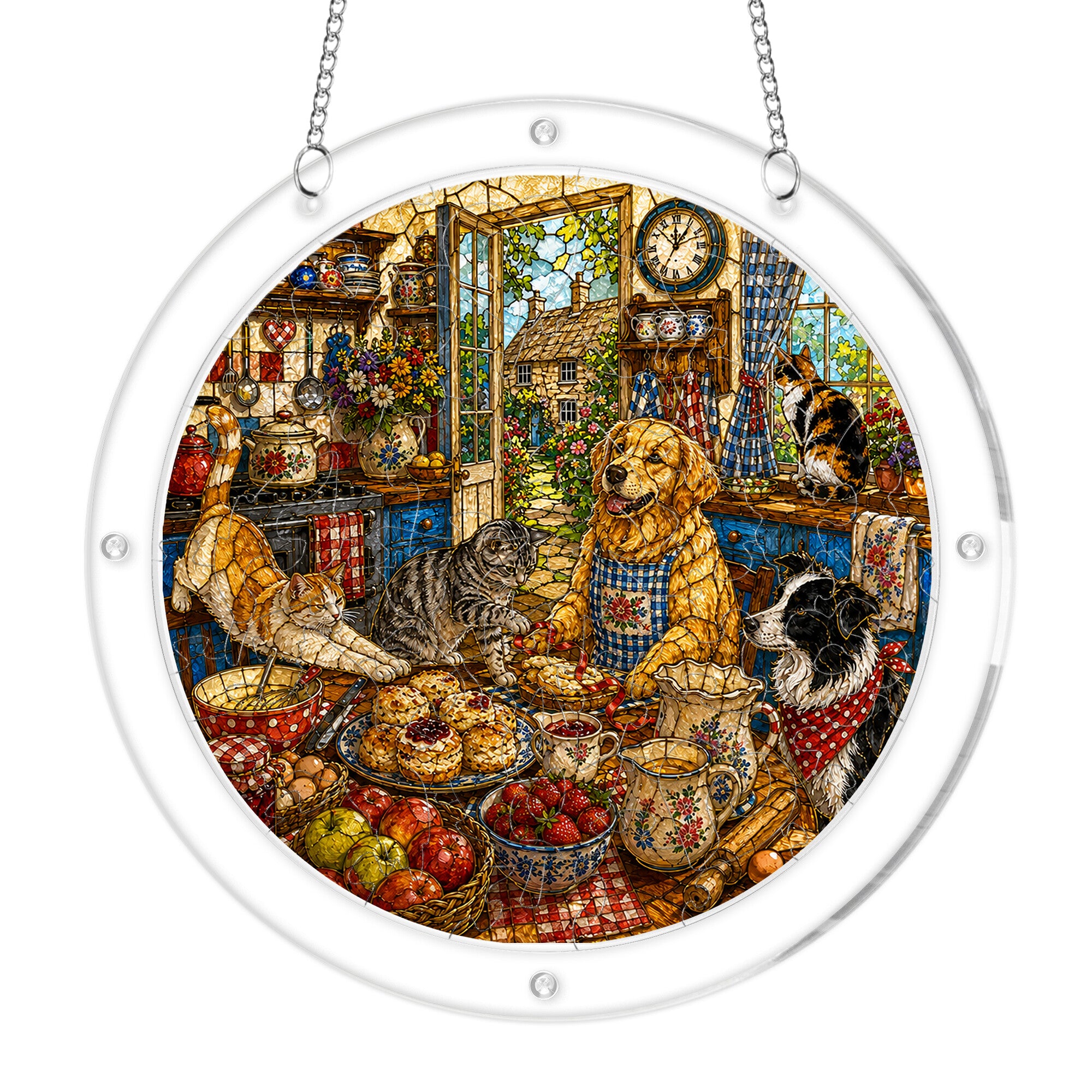 Cozy dog and cat acrylic puzzle suncatcher, colorful DIY window decor