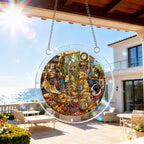 Cozy dog and cat acrylic puzzle suncatcher, colorful DIY window decor