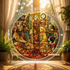 Cozy dog and cat acrylic puzzle suncatcher, colorful DIY window decor