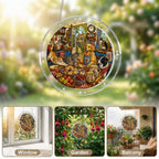 Cozy dog and cat acrylic puzzle suncatcher, colorful DIY window decor