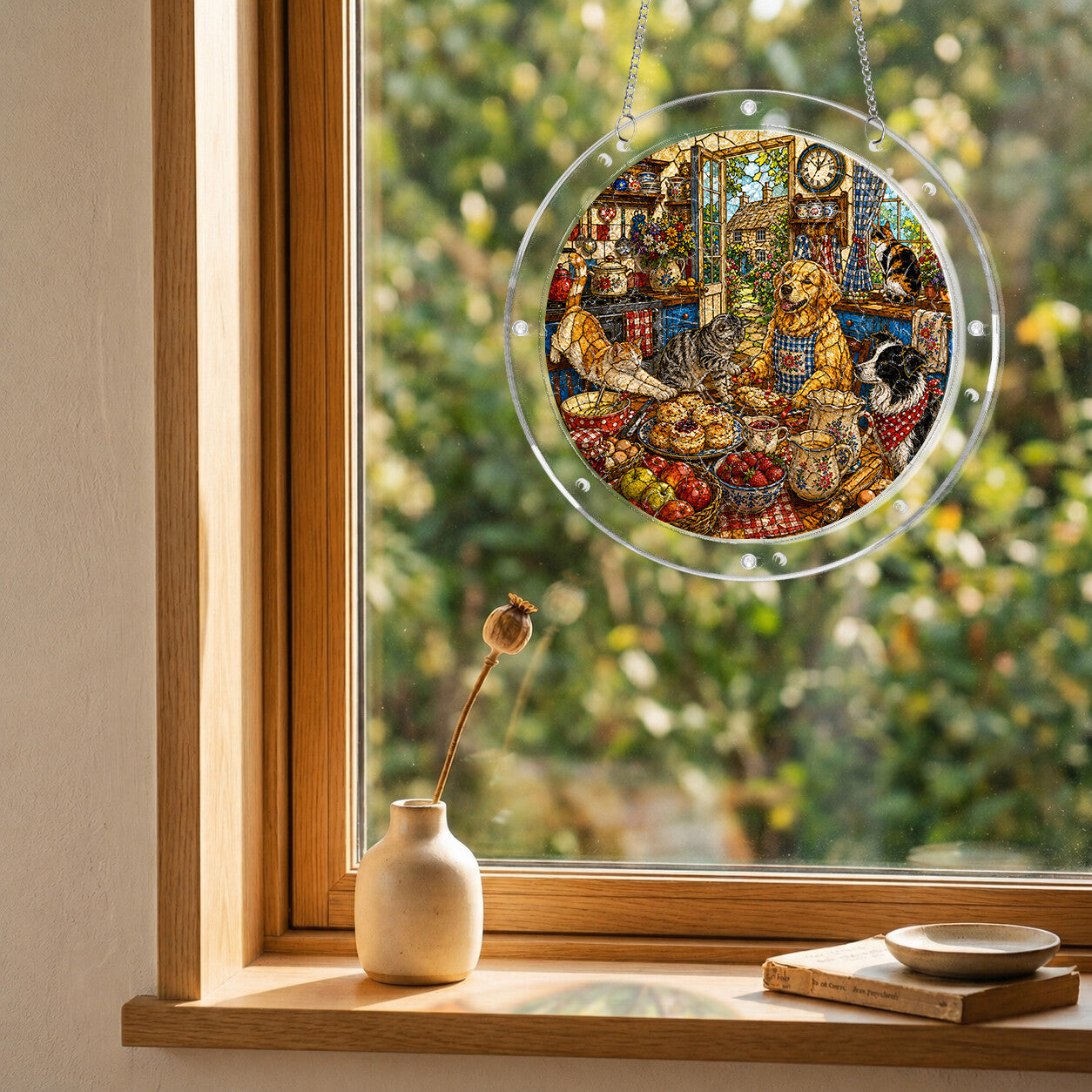 Cozy dog and cat acrylic puzzle suncatcher, colorful DIY window decor