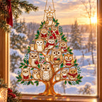 Cozy Owl Family Christmas Tree Holographic Acrylic Suncatcher