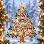 Cozy Owl Family Christmas Tree Holographic Acrylic Suncatcher