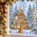 Cozy Owl Family Christmas Tree Holographic Acrylic Suncatcher