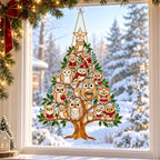 Cozy Owl Family Christmas Tree Holographic Acrylic Suncatcher