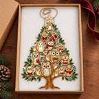 Cozy Owl Family Christmas Tree Holographic Acrylic Suncatcher