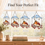 Cozy Robin Couple Under Snow Cloud Holographic Acrylic Suncatcher