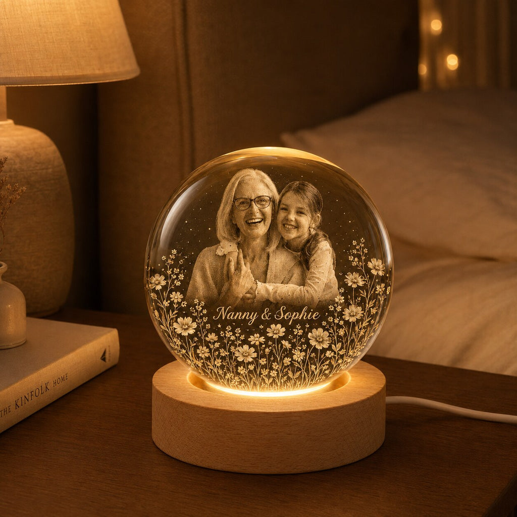 Custom Grandparent & Grandchild Photo Crystal Ball Night Light