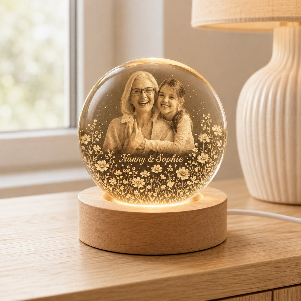Custom Grandparent & Grandchild Photo Crystal Ball Night Light