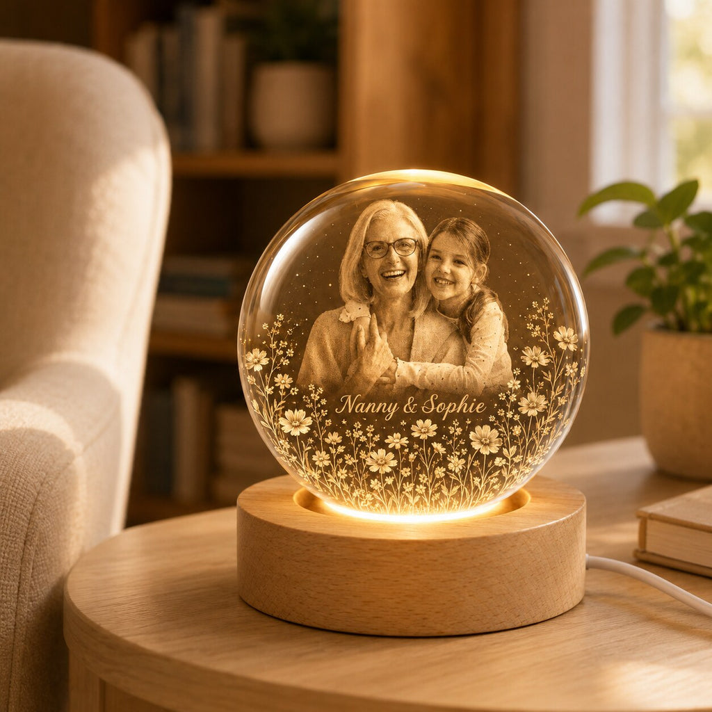 Custom Grandparent & Grandchild Photo Crystal Ball Night Light