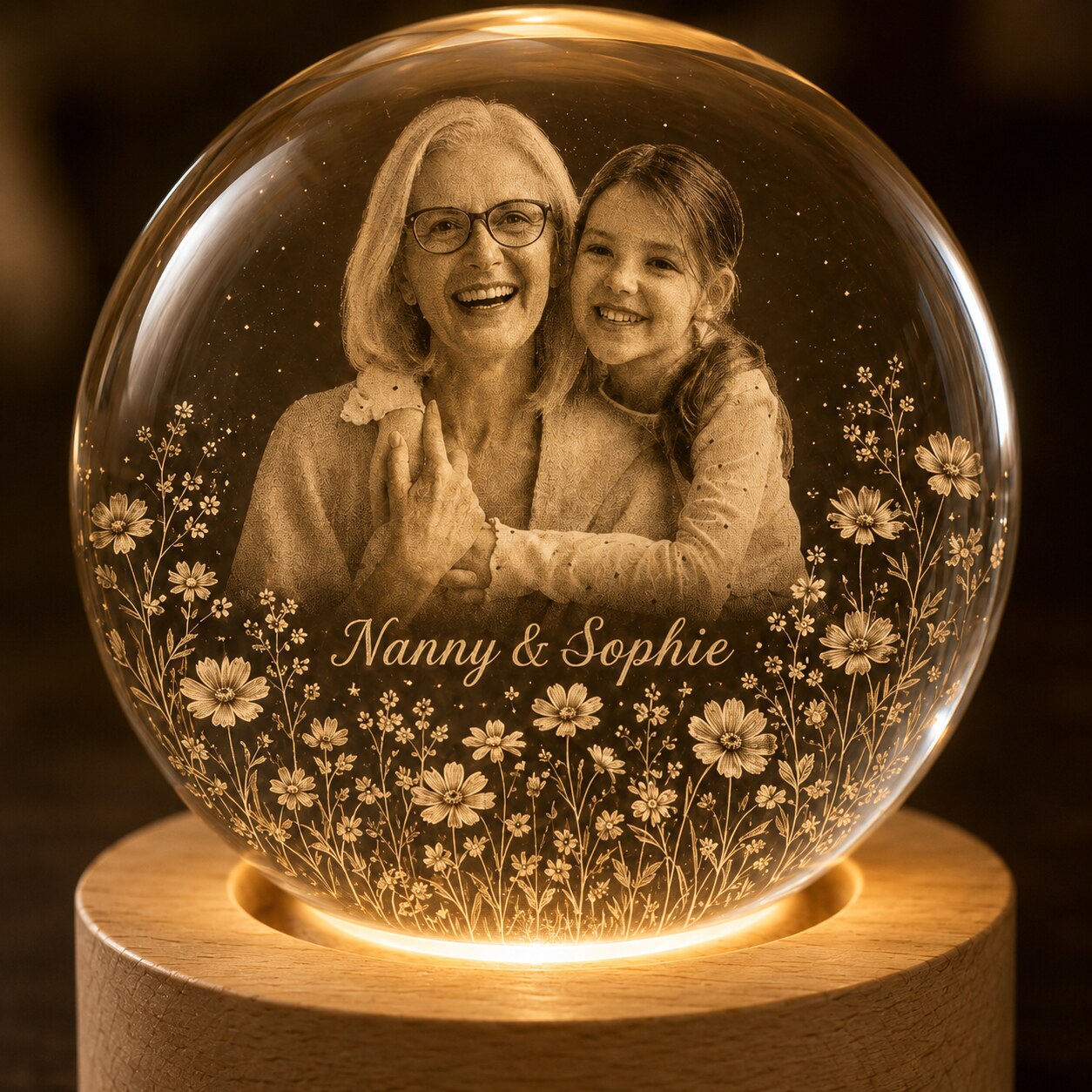 Custom Grandparent & Grandchild Photo Crystal Ball Night Light