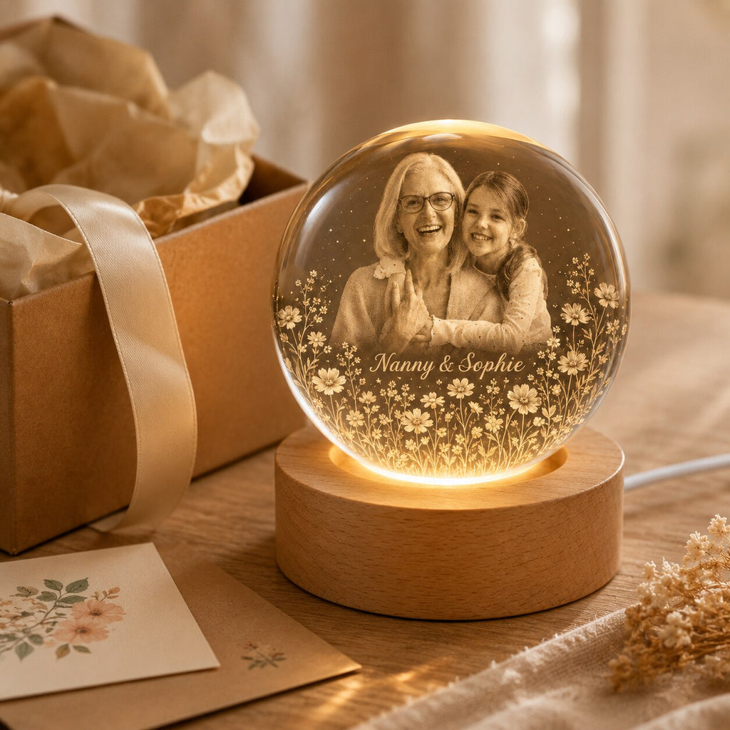 Custom Grandparent & Grandchild Photo Crystal Ball Night Light