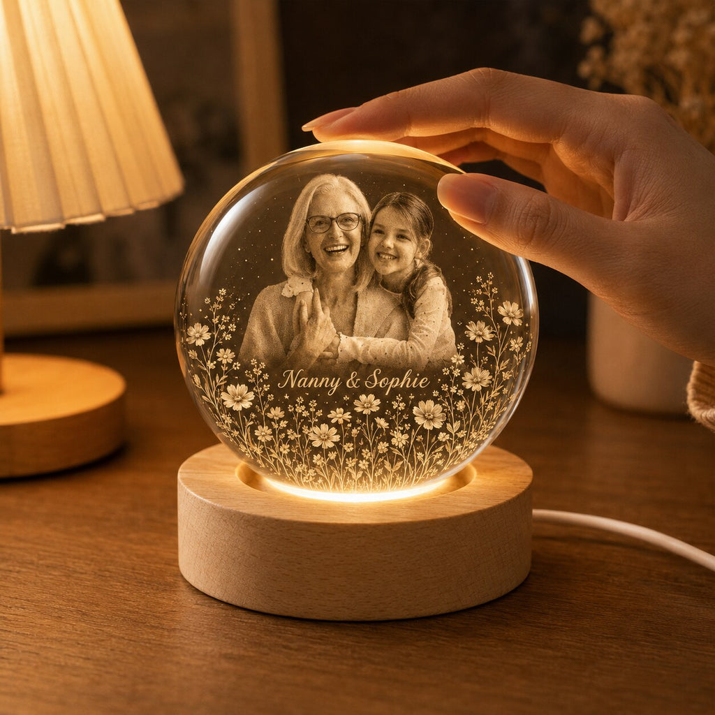 Custom Grandparent & Grandchild Photo Crystal Ball Night Light