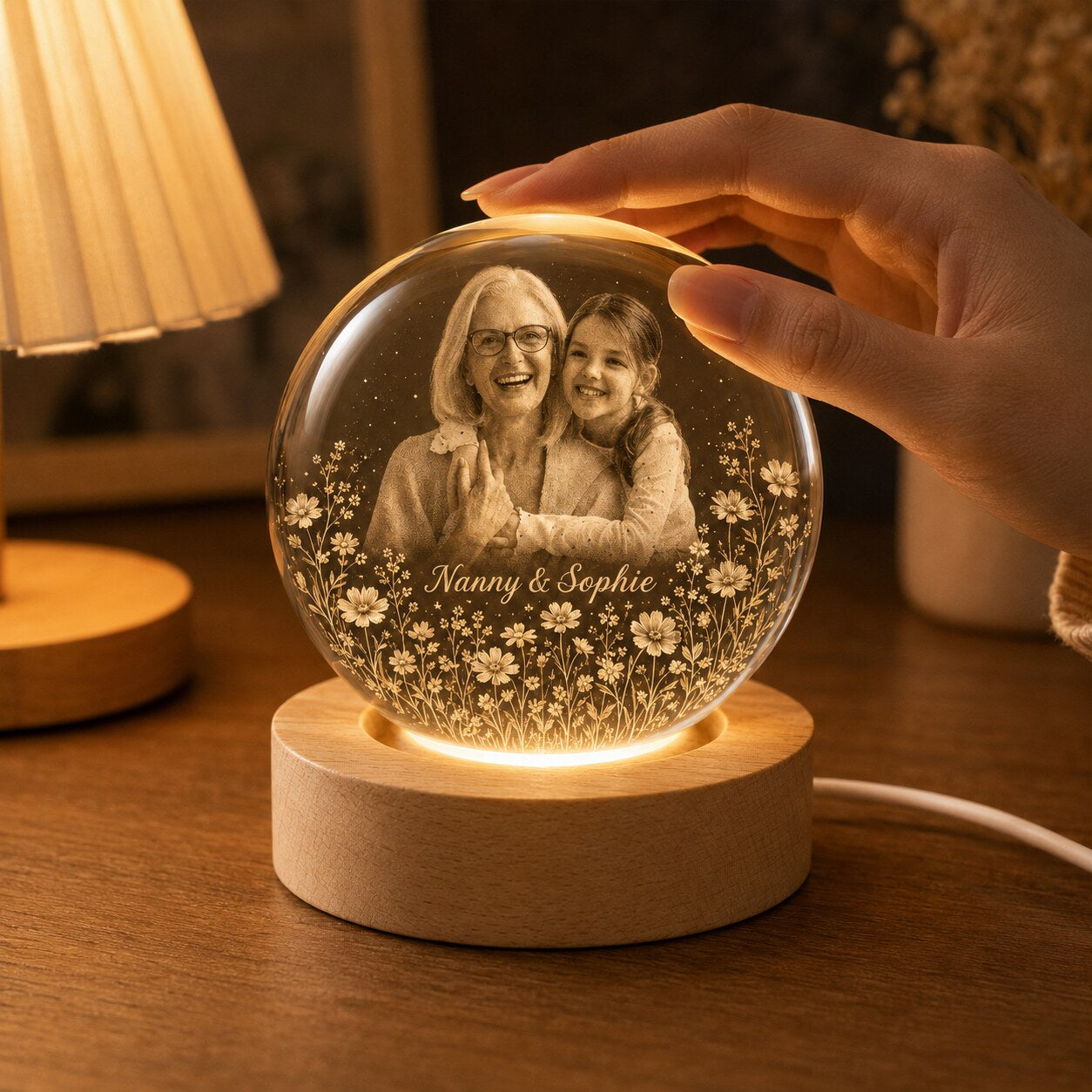Custom Grandparent & Grandchild Photo Crystal Ball Night Light