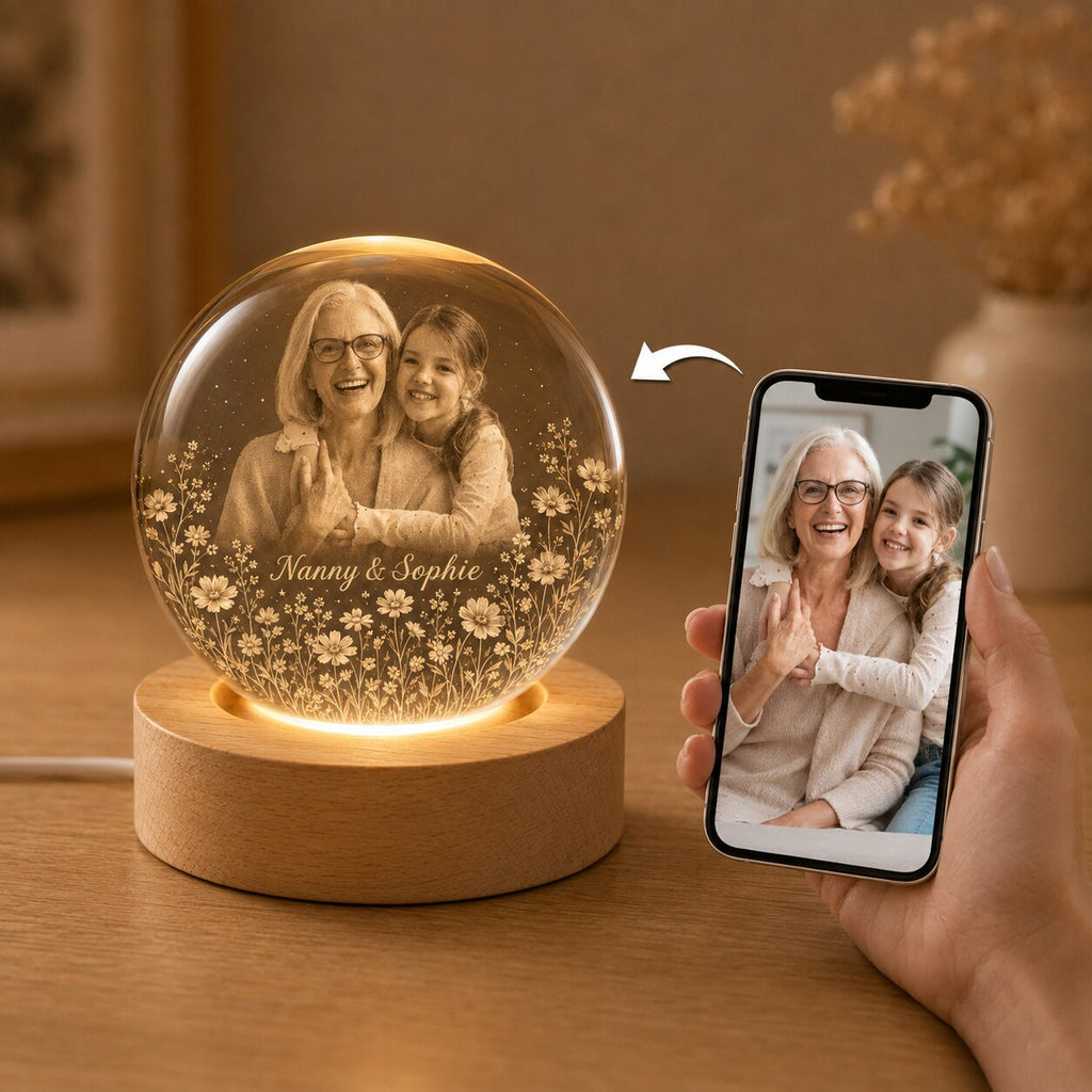 Custom Grandparent & Grandchild Photo Crystal Ball Night Light