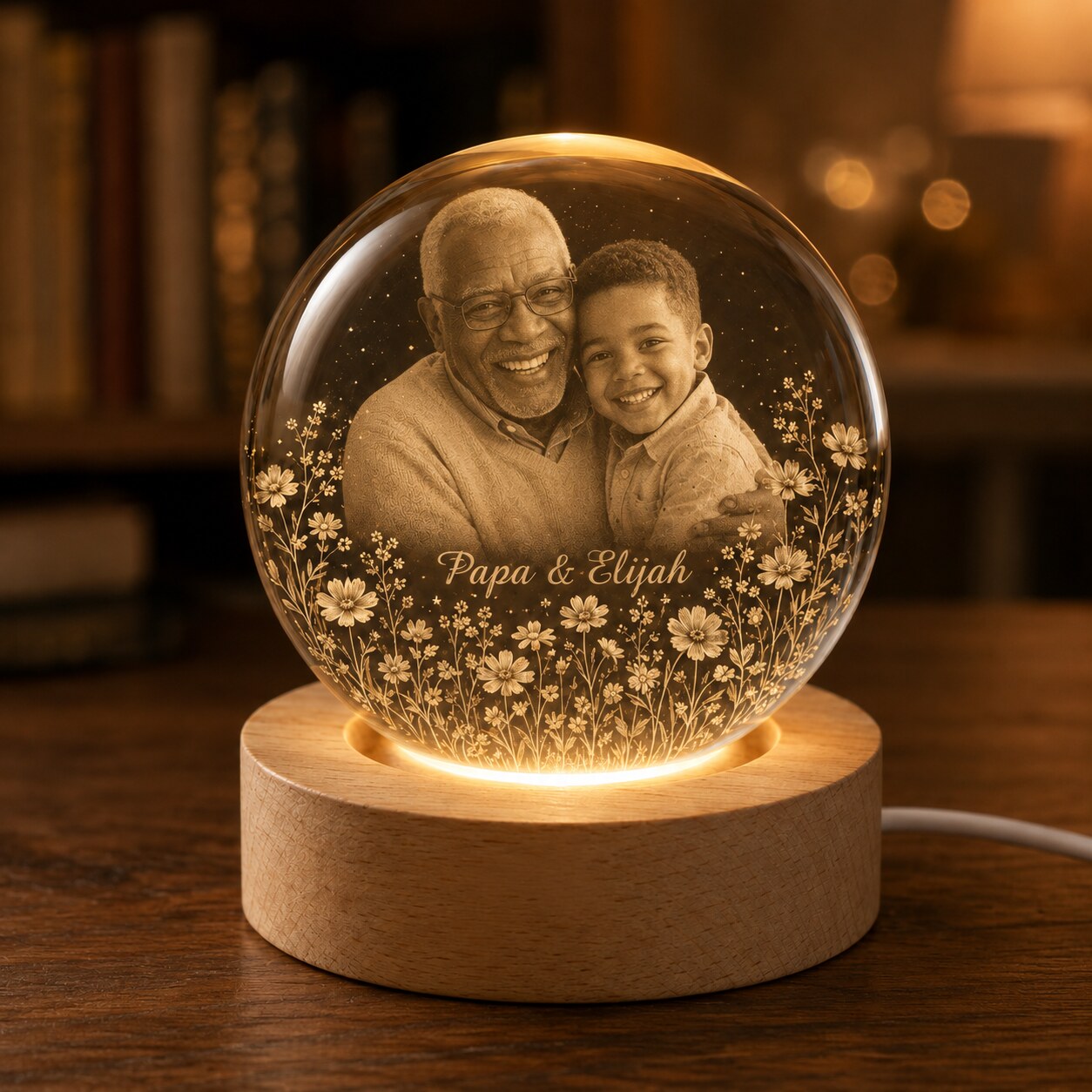 Custom Grandparent & Grandchild Photo Crystal Ball Night Light