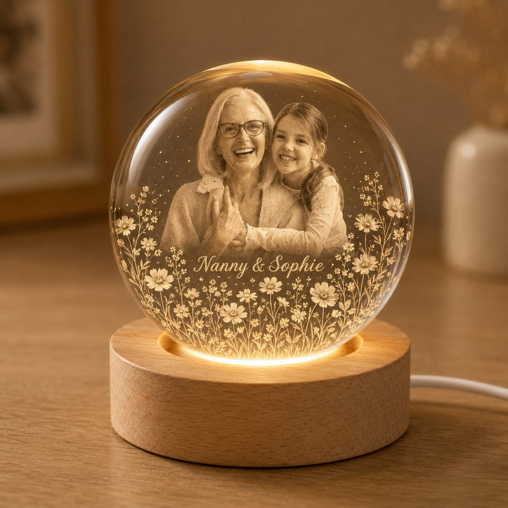 Custom Grandparent & Grandchild Photo Crystal Ball Night Light