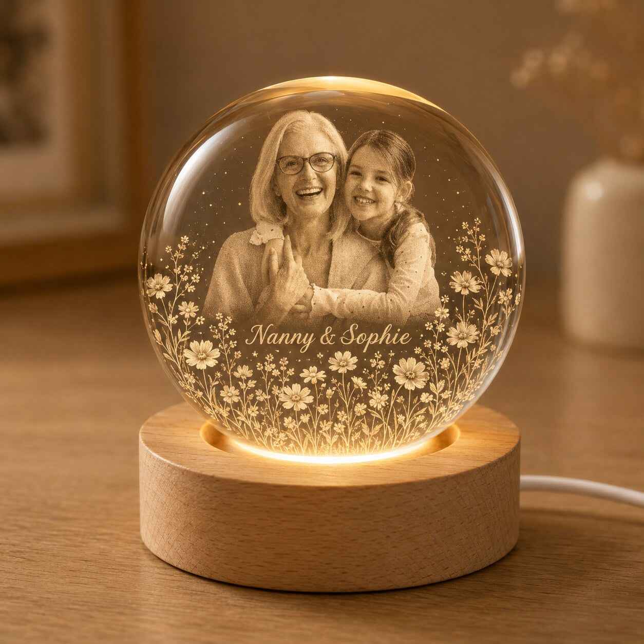 Custom Grandparent & Grandchild Photo Crystal Ball Night Light