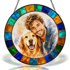 Custom pet and owner portrait stained glass suncatcher