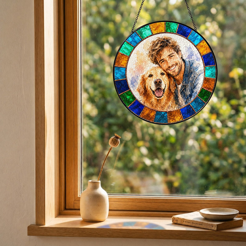 Custom pet and owner portrait suncatcher 03