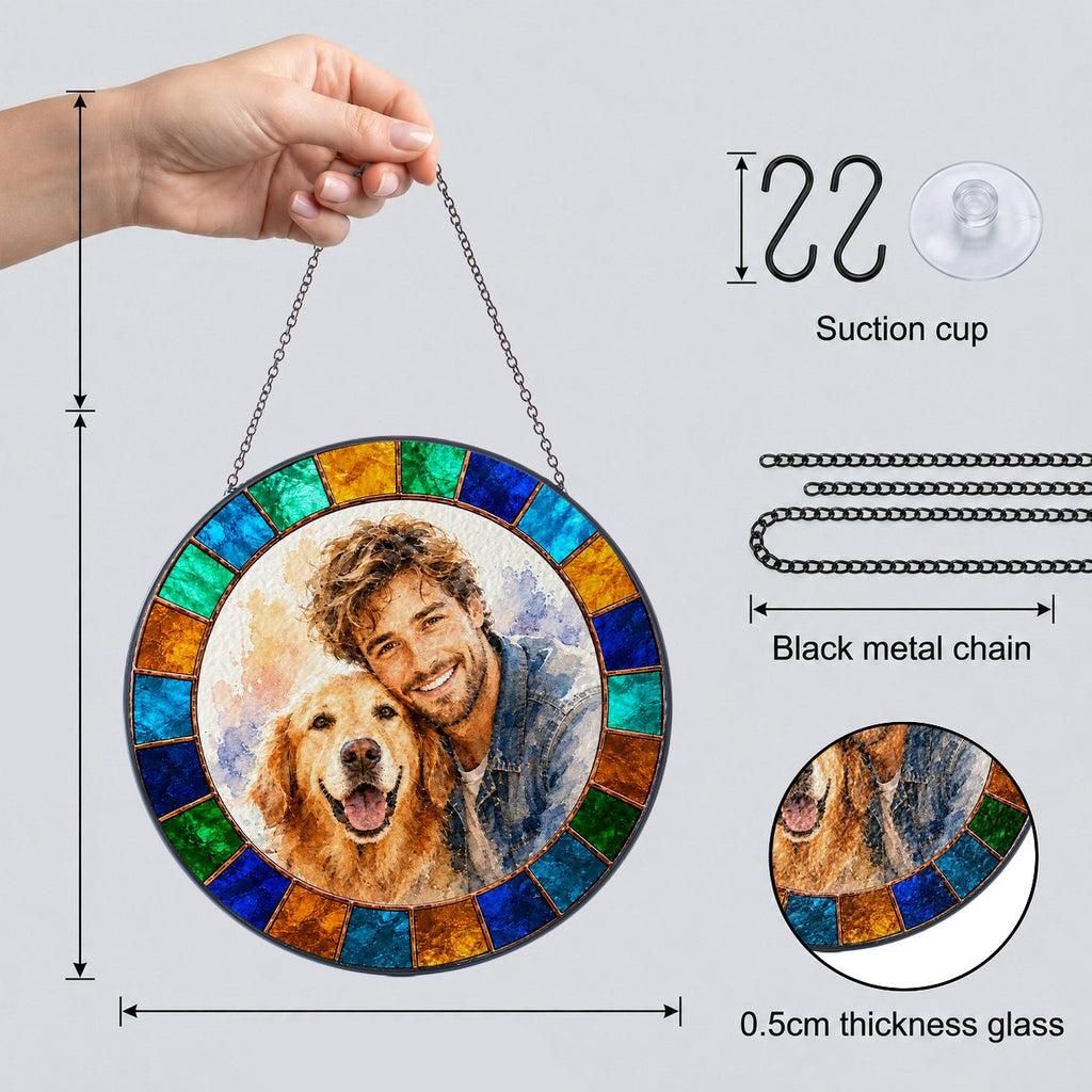 Custom pet and owner portrait suncatcher 04