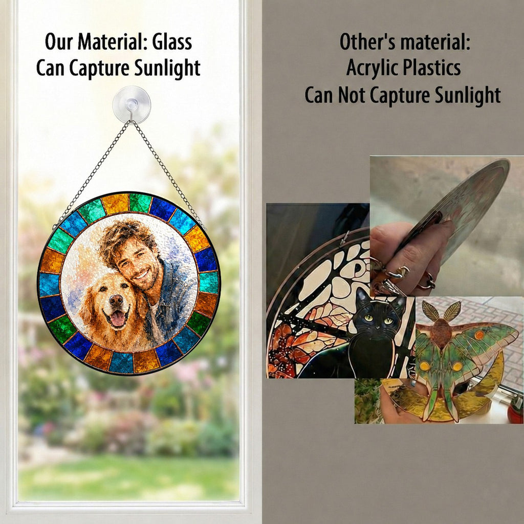 Custom pet and owner portrait suncatcher 05