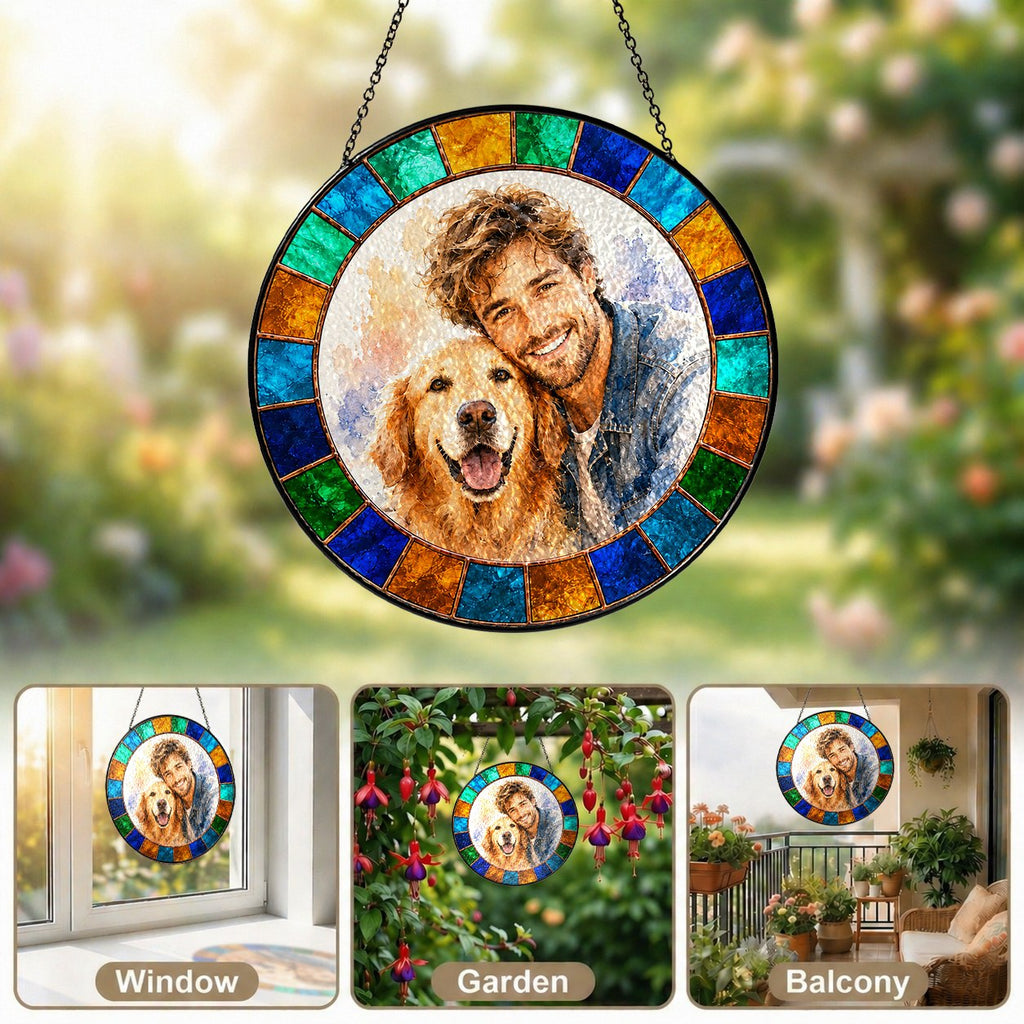 Custom pet and owner portrait suncatcher 07