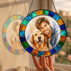 Custom pet and owner portrait suncatcher 08