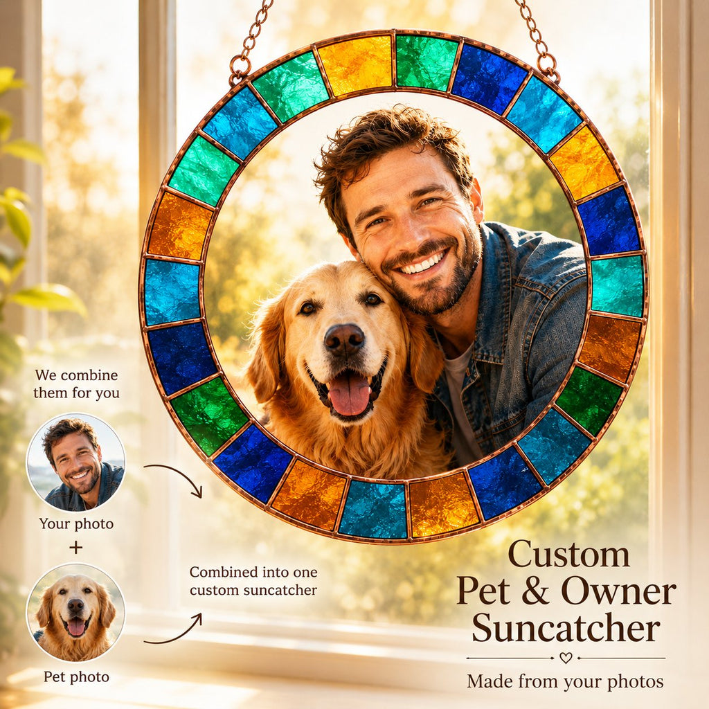 Custom pet and owner photo suncatcher for pet lovers