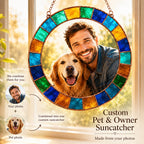 Custom pet and owner photo suncatcher for pet lovers