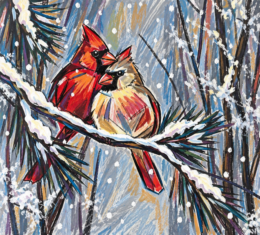 Cardinal Pair Snowy original illustration