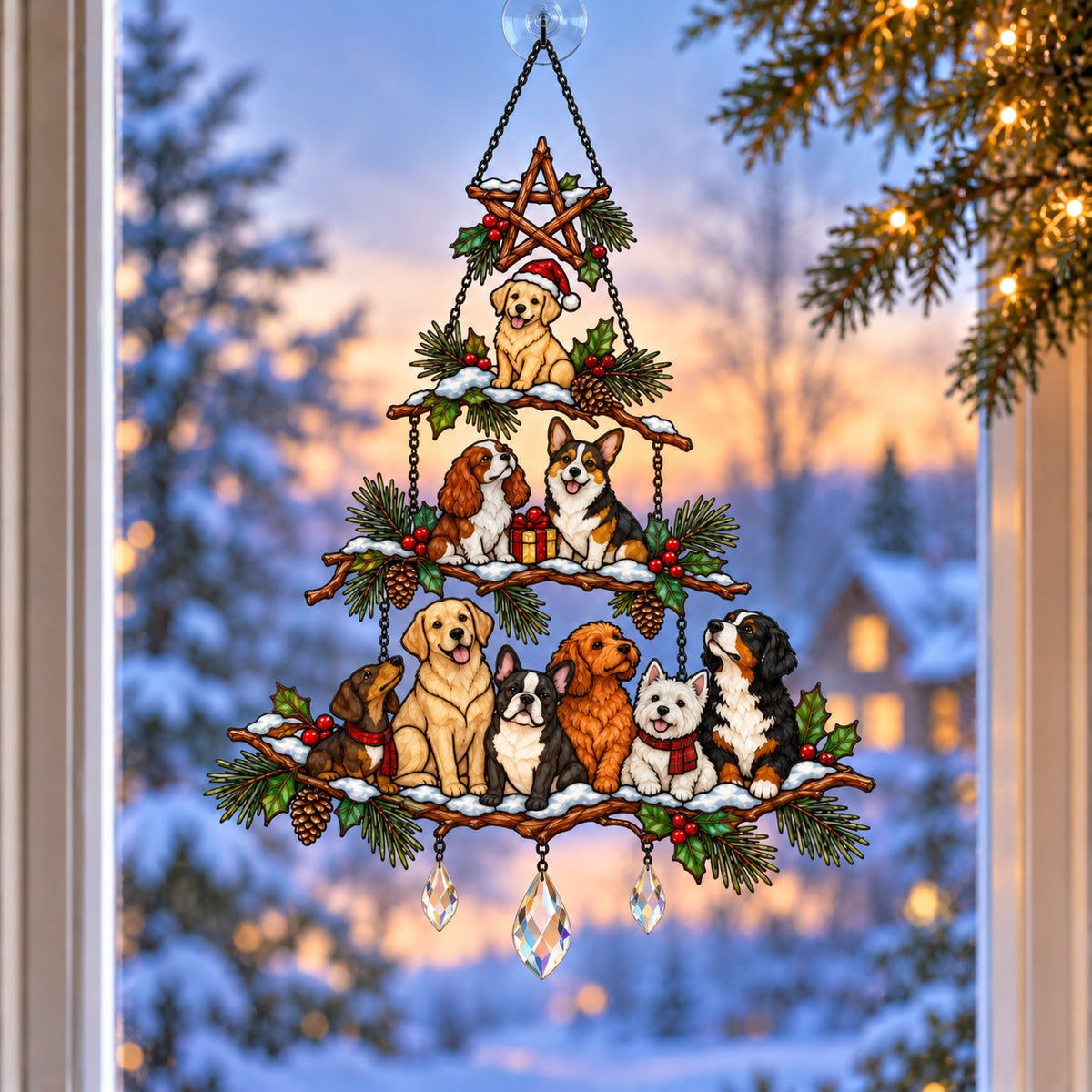 Dog Lover Christmas Tree Holographic Acrylic Suncatcher