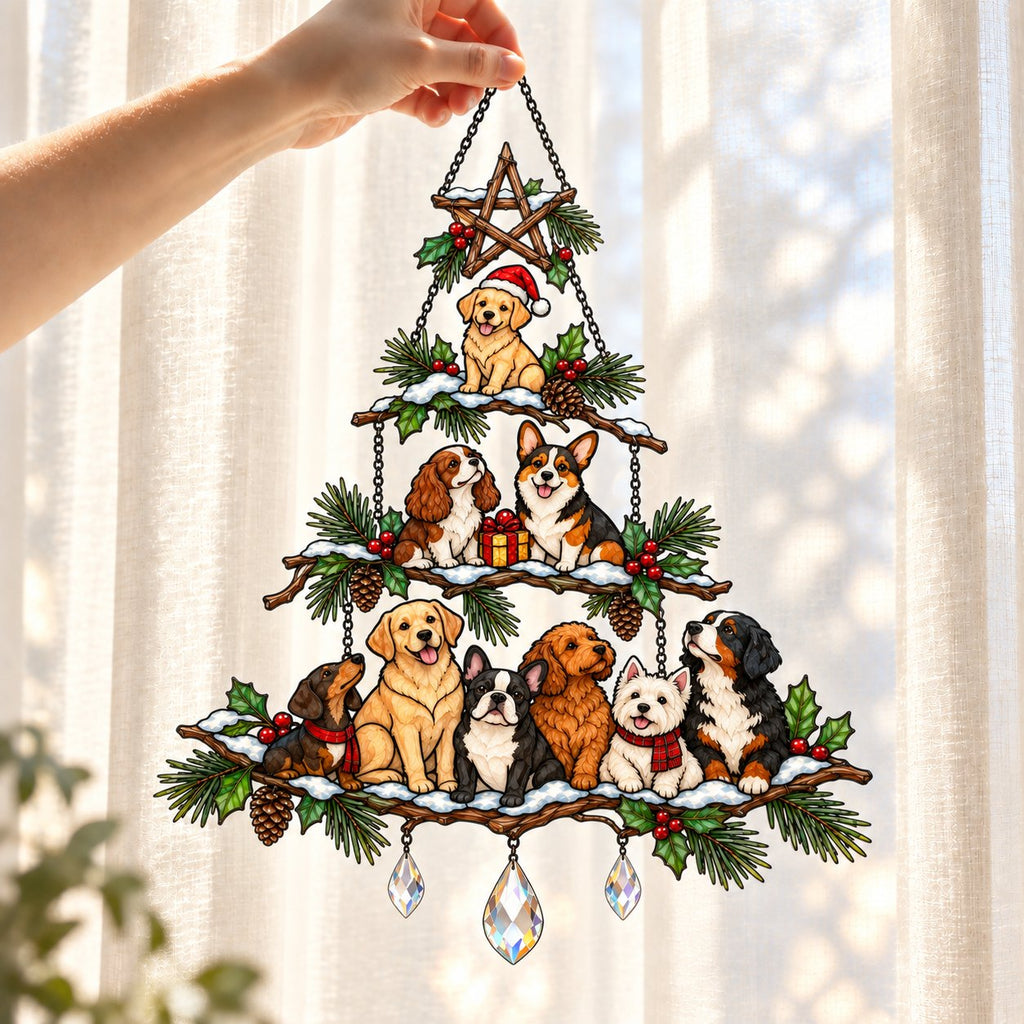 Dog Lover Christmas Tree Holographic Acrylic Suncatcher
