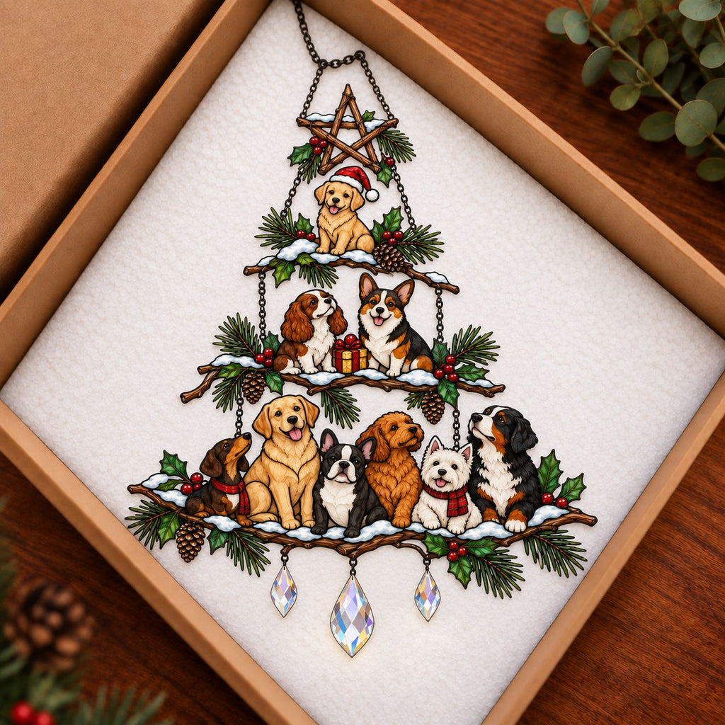 Dog Lover Christmas Tree Holographic Acrylic Suncatcher