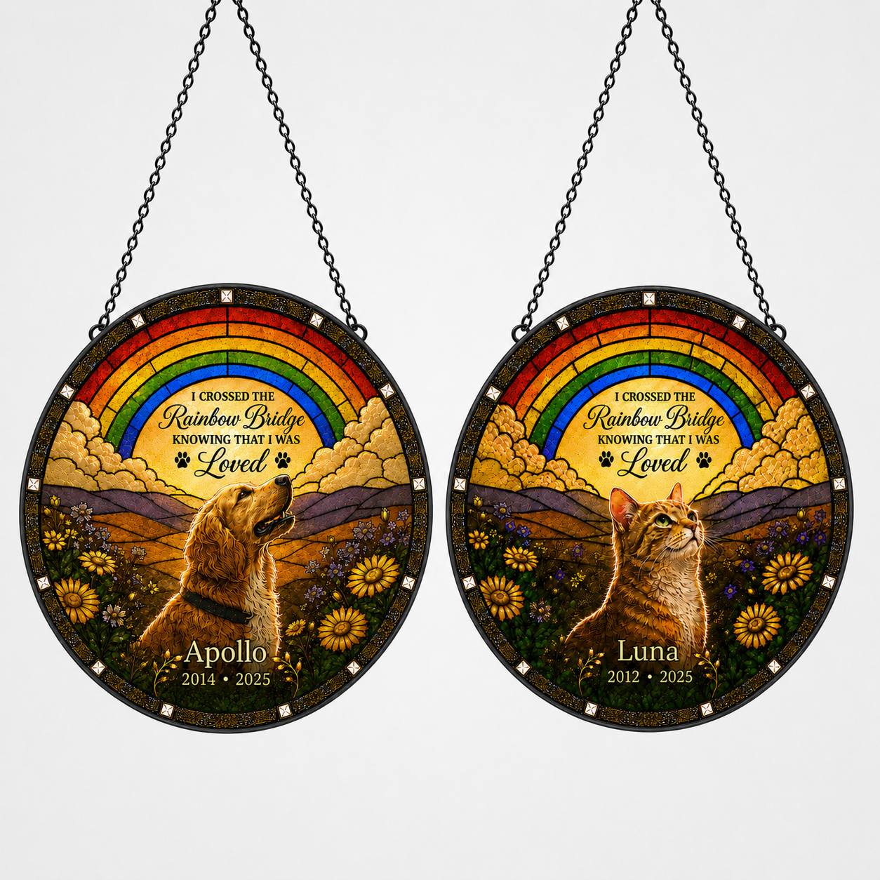 Personalized Rainbow Bridge Pet Memorial Glass Suncatcher