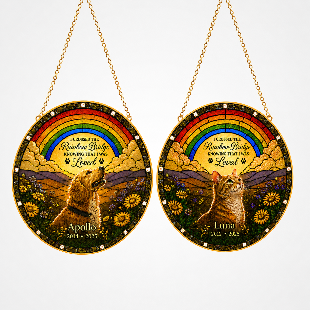 Personalized Rainbow Bridge Pet Memorial Glass Suncatcher