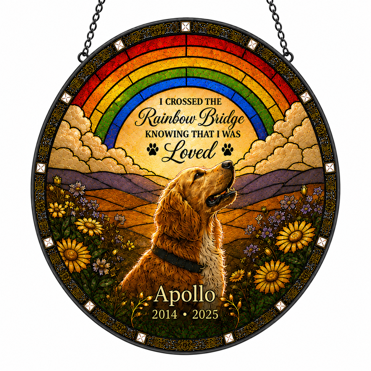 Personalized Rainbow Bridge Dog Memorial Glass Suncatcher