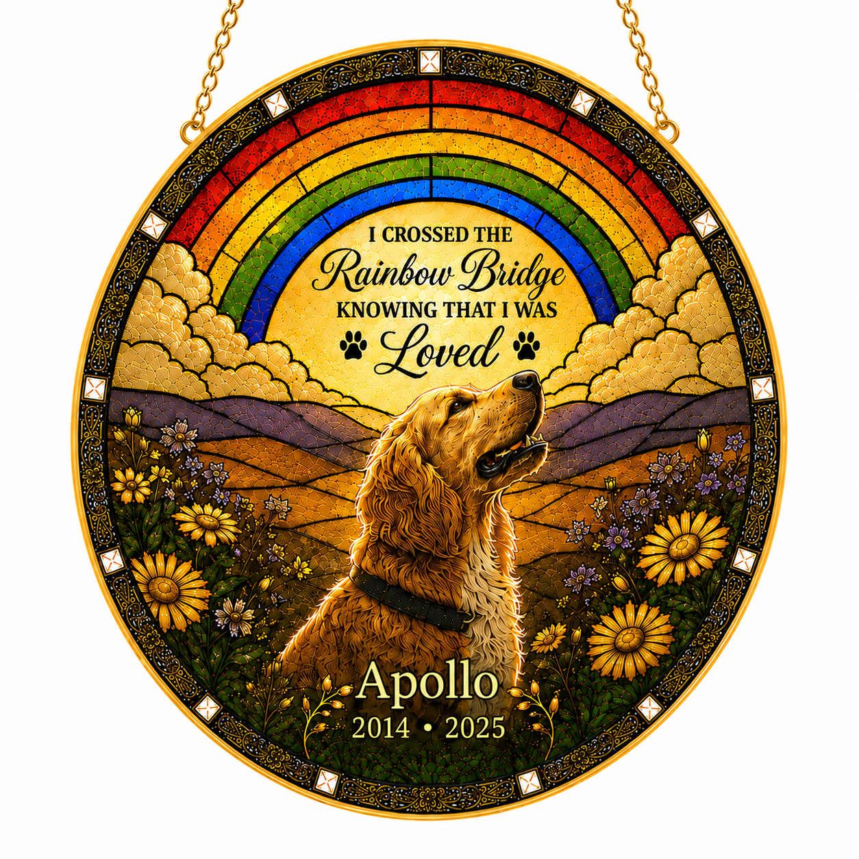 Personalized Rainbow Bridge Dog Memorial Glass Suncatcher