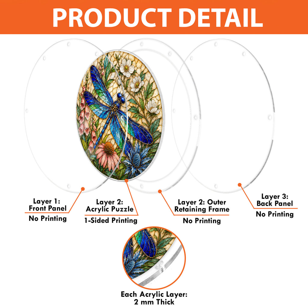 Dragonfly and wildflowers acrylic puzzle suncatcher, colorful DIY window decor