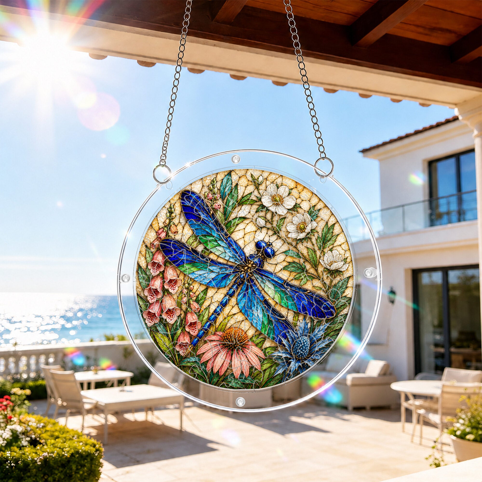 Dragonfly and wildflowers acrylic puzzle suncatcher, colorful DIY window decor