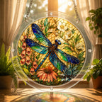 Dragonfly and wildflowers acrylic puzzle suncatcher, colorful DIY window decor
