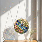 Dragonfly and wildflowers acrylic puzzle suncatcher, colorful DIY window decor