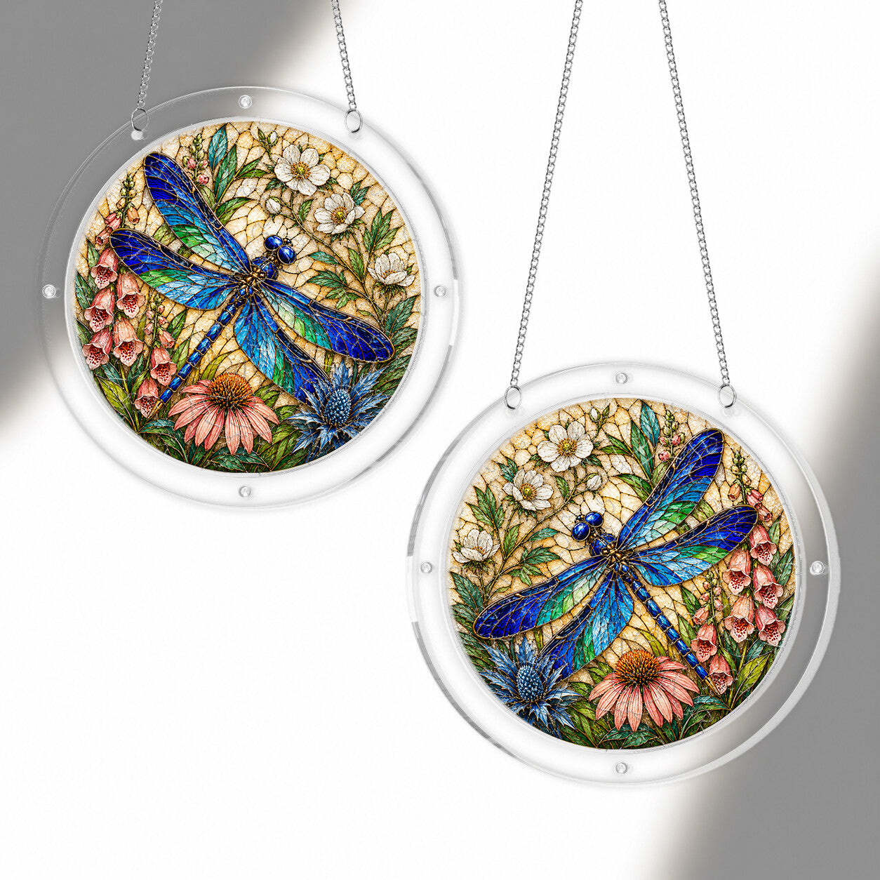 Dragonfly and wildflowers acrylic puzzle suncatcher, colorful DIY window decor