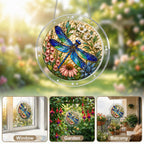 Dragonfly and wildflowers acrylic puzzle suncatcher, colorful DIY window decor